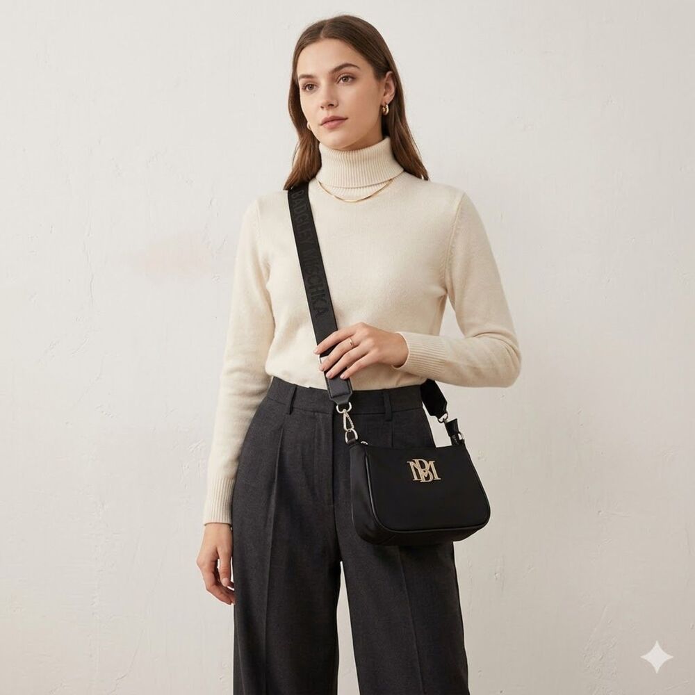 Badgley Mishka Black Nylon Bag Crossbody Baguette Top Zip Silver Logo